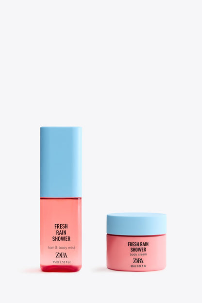 FRESH RAIN SHOWER HAIR & BODY MIST 75ML (2.54 FL.OZ) + BODY CREAM 90ML (3.04 FL.OZ).